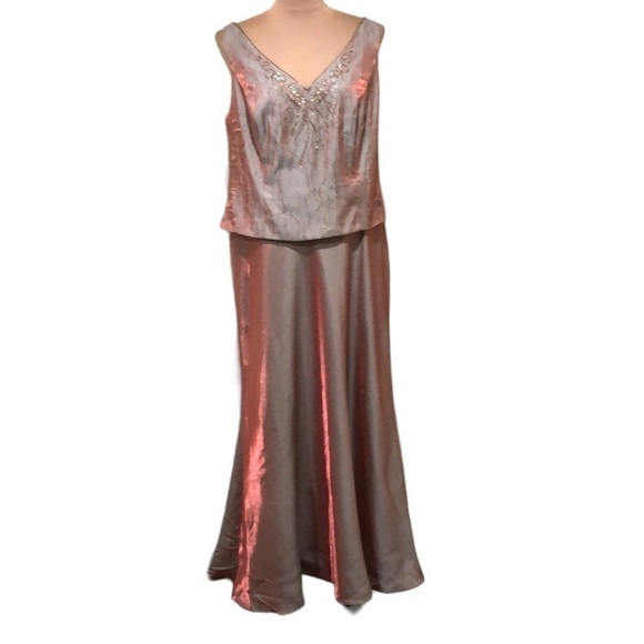 David’s Bridal Gown Maxi Dress Size 14W Iridescent Blue Pink Rhinestone Sequins - Picture 1 of 10